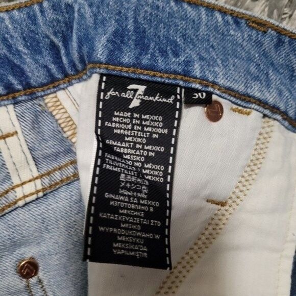 7 For All Mankind Half-Belted Denim Paperbag Shorts Size 30 - Picture 5 of 7
